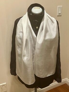 Vintage silk oblong skinny scarf, sheer plain white or ivory, lightweight